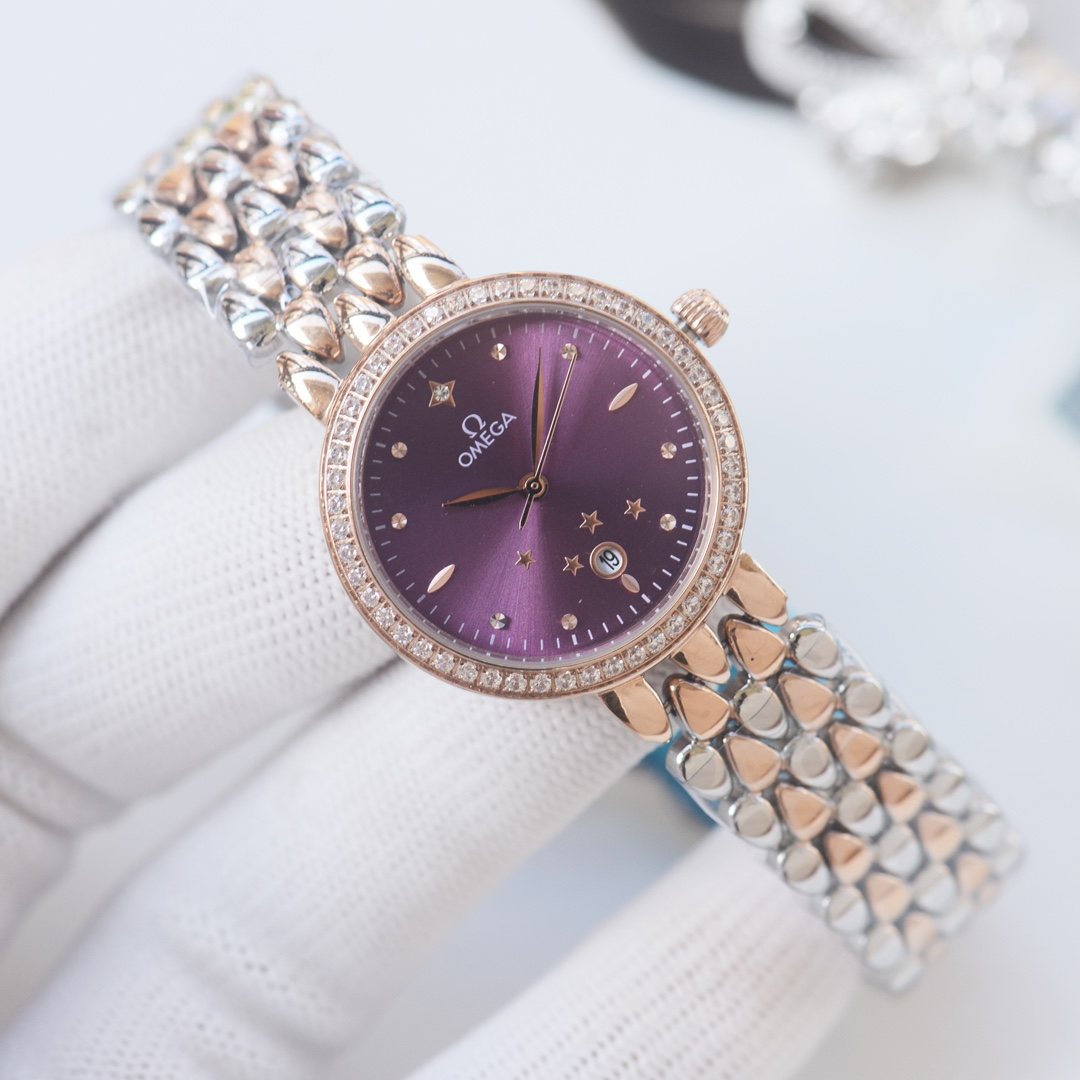 OMEGA Rose Gold Silver Bracelet Watch — hero