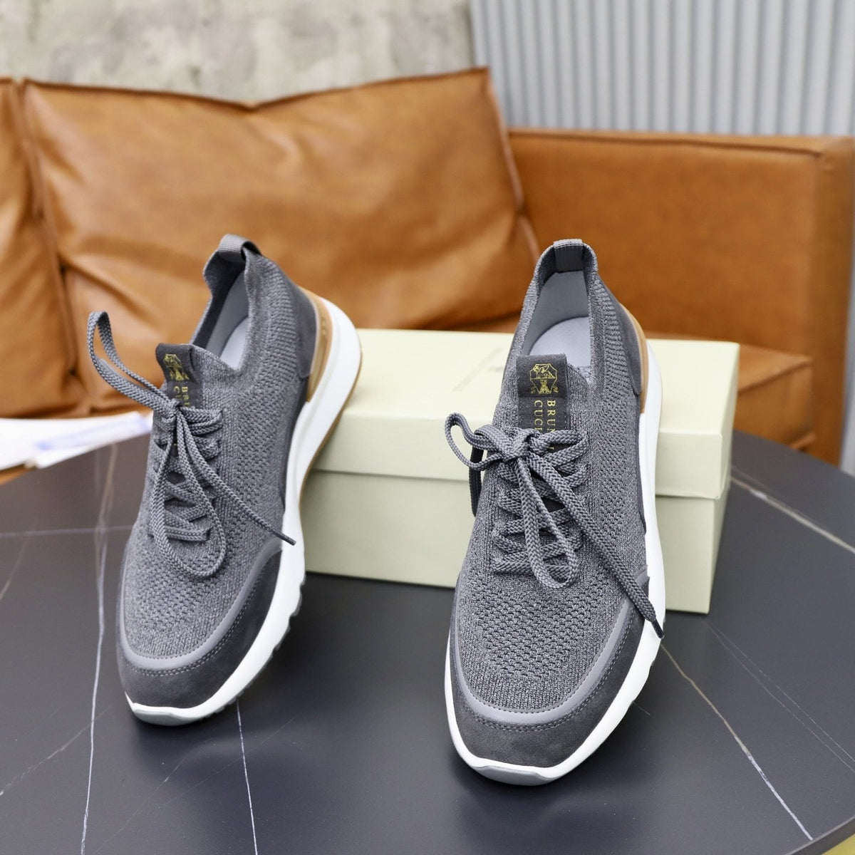 Brunello Cucinelli Knit Low-Top Sneakers — front