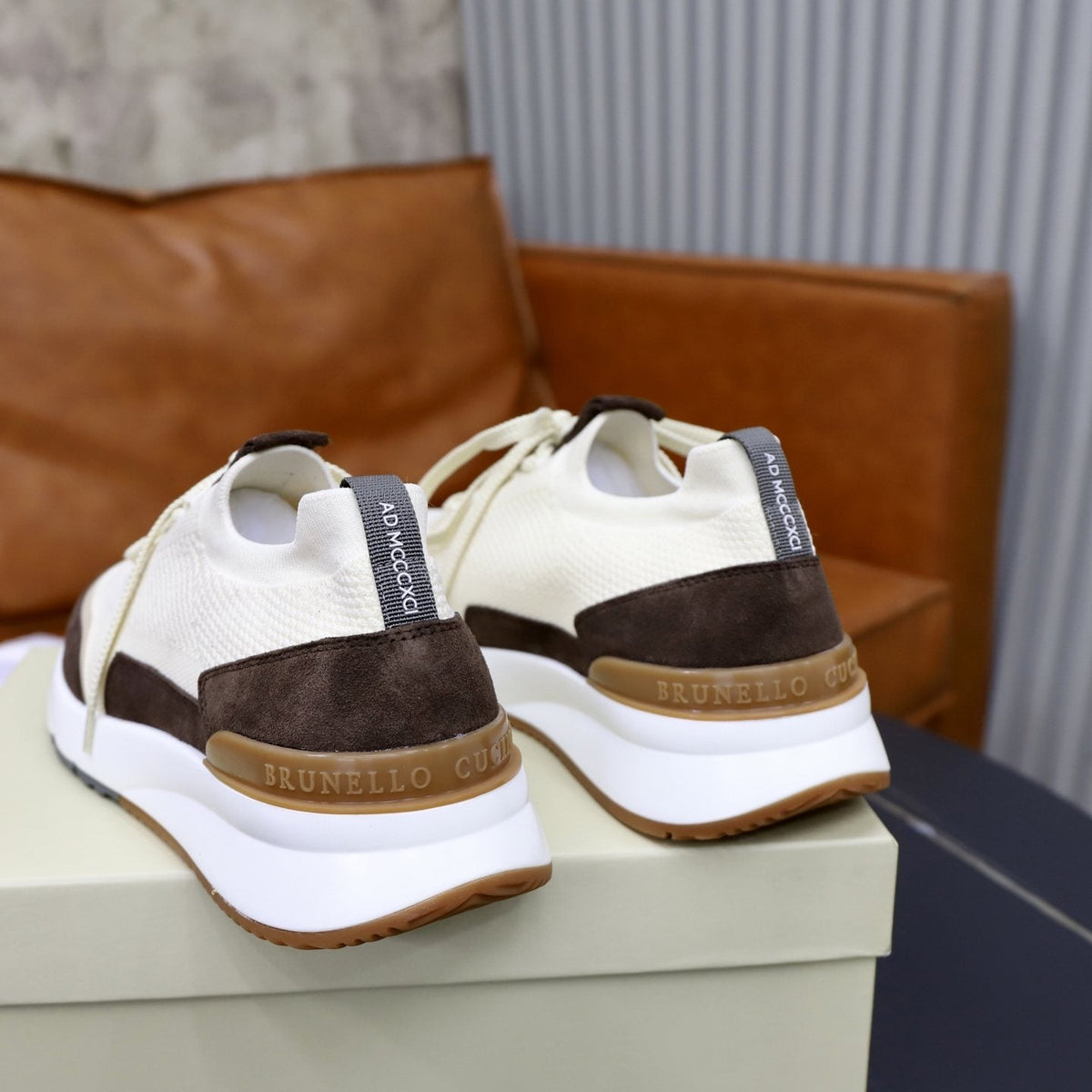 Brunello Cucinelli Knit Low-Top Sneakers — back