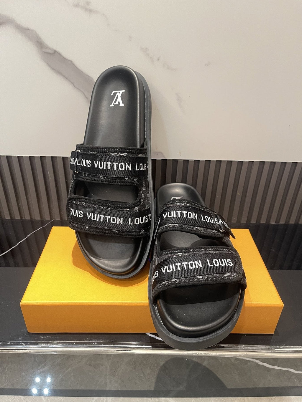 Louis Vuitton Monogram Double-Strap Slide Sandals — front
