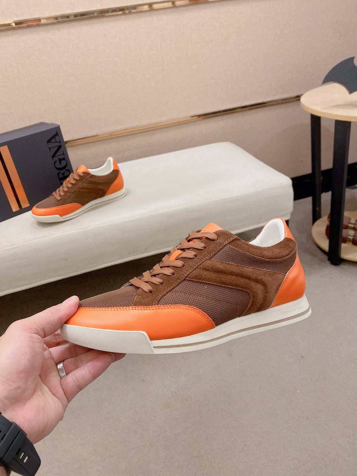 Zegna Leather and Suede Low-Top Sneakers — front