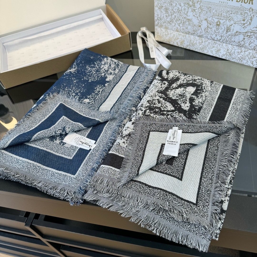 Dior Fringed Animal Print Square Scarf — side