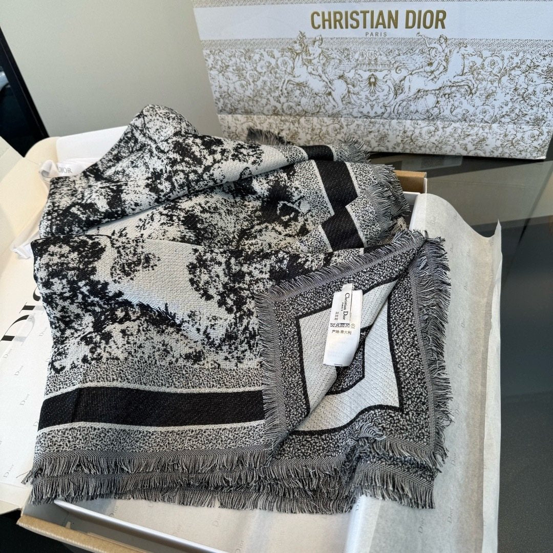Dior Fringed Animal Print Square Scarf — side