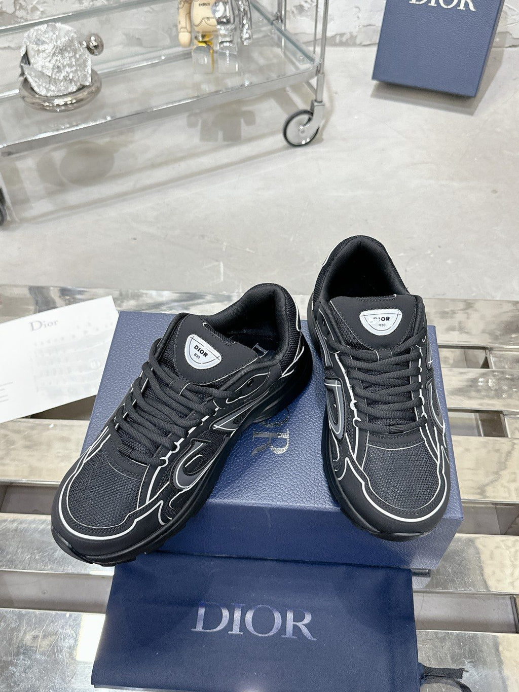 Dior Black, Gray and White Low-Top Sneakers — front