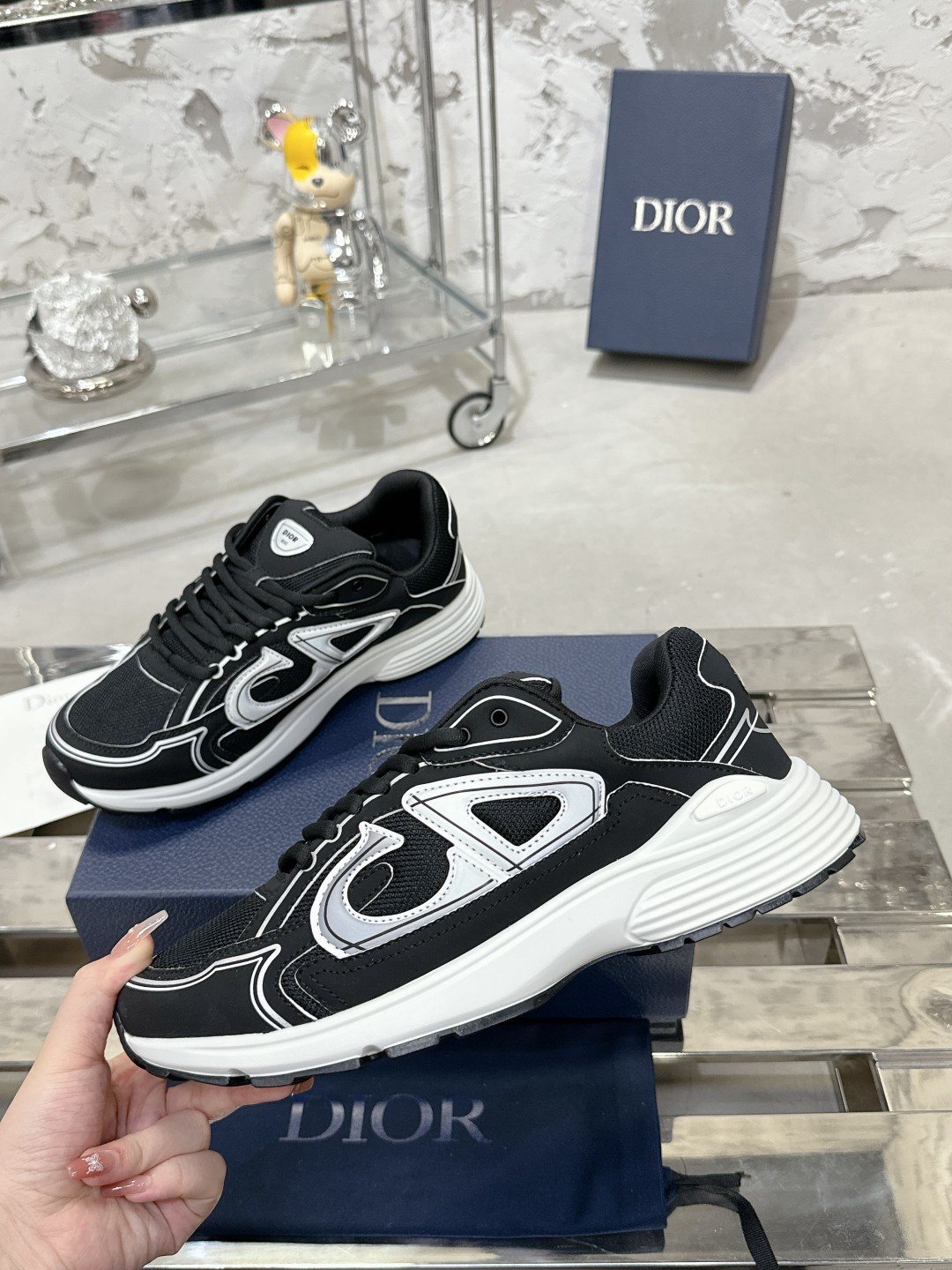 Dior Black, Gray and White Low-Top Sneakers — front