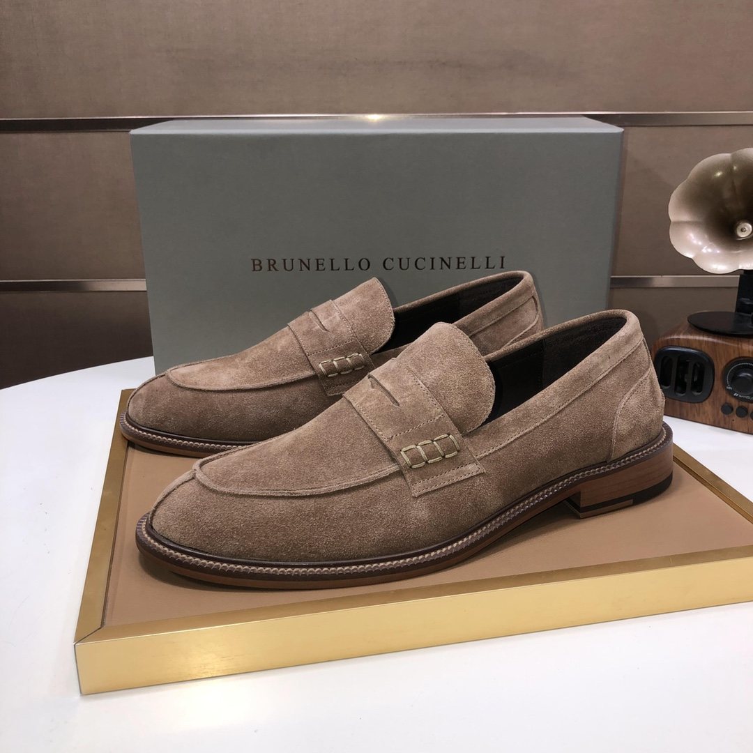Brunello Cucinelli Suede Slip-On Loafers — front