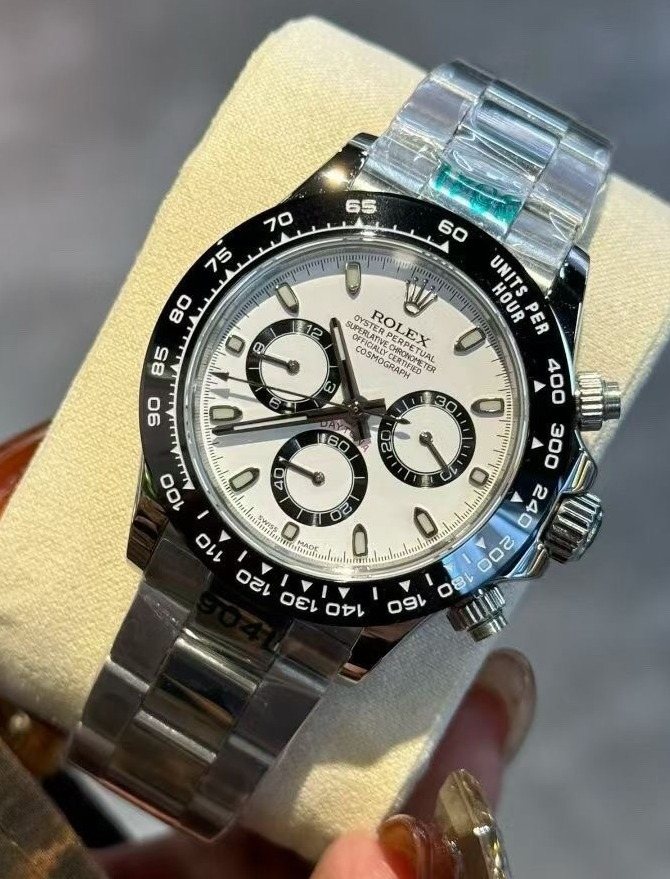 ROLEX Black Silver White Dial Bracelet Watch — front