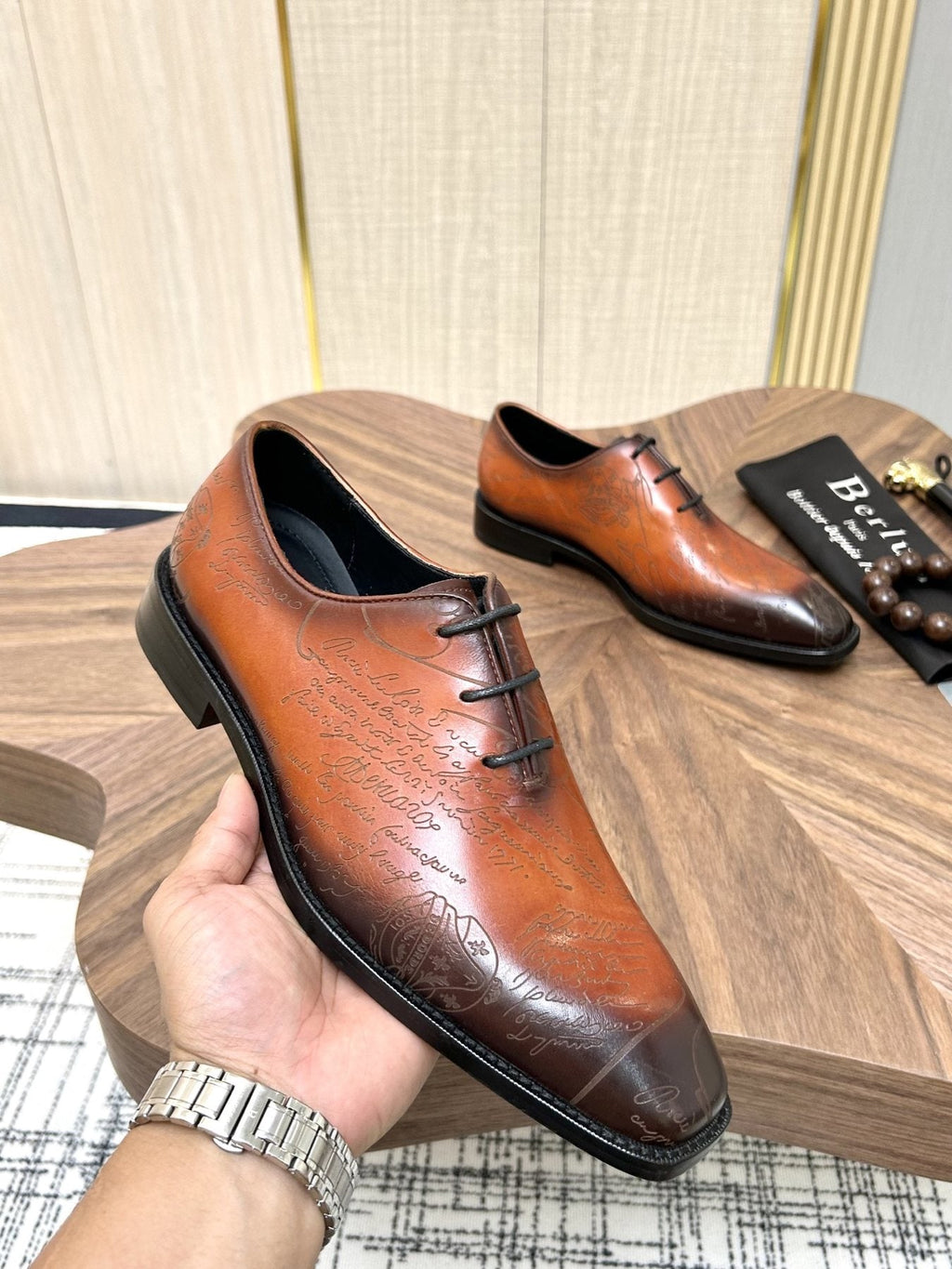 Berluti Burnished Lace-Up Dress Shoes — model