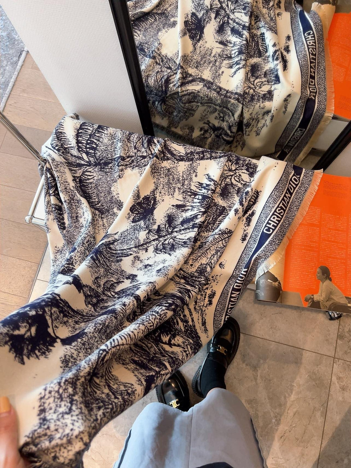 Dior Botanical Print Square Scarf — model