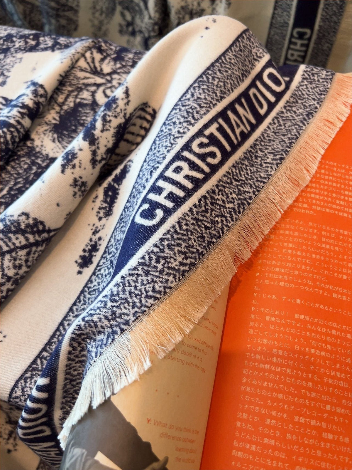 Dior Botanical Print Fringe Square Scarf — front