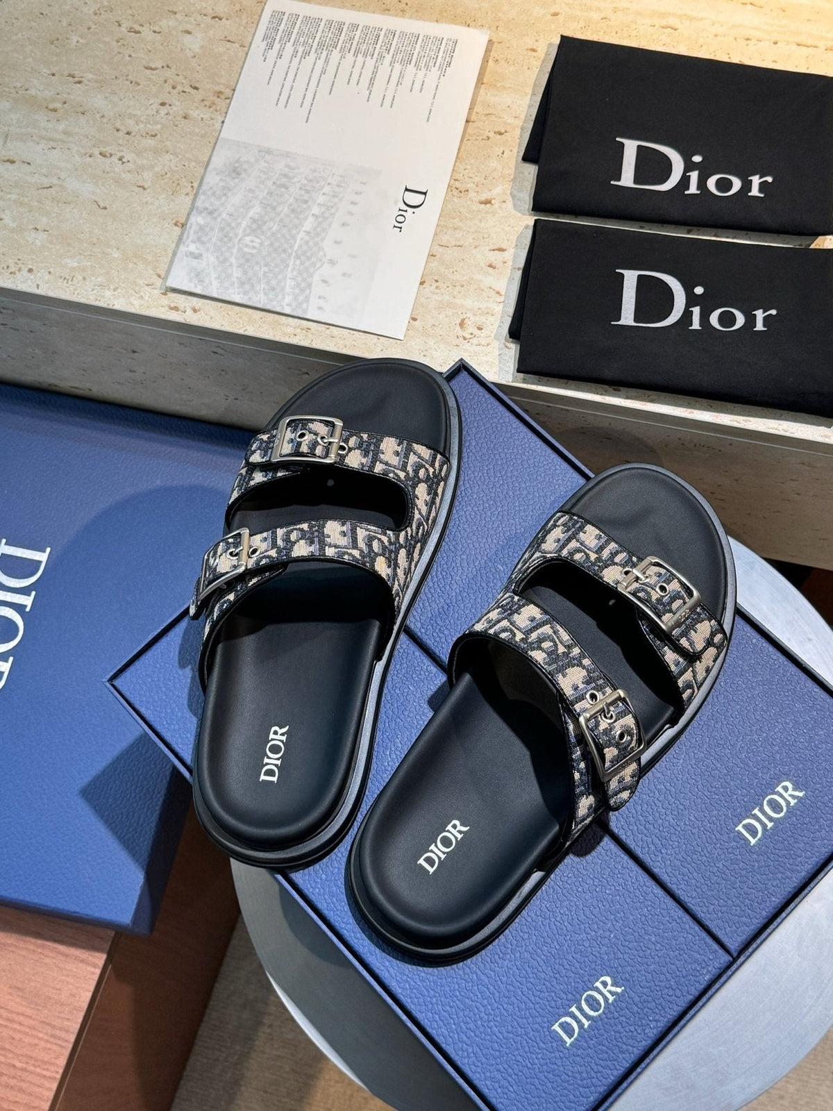 Dior Aqua Buckle Slide Sandals — front