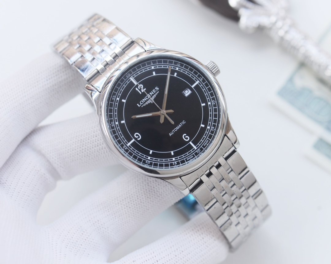 LONGINES Silver Black Dial Bracelet Watch — hero