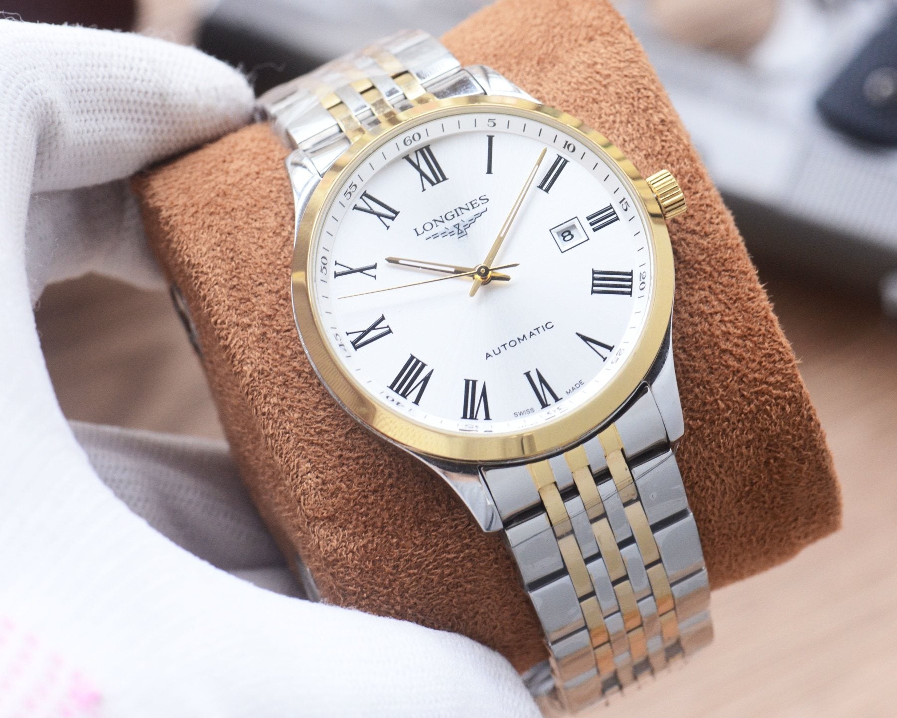 Gold Silver White Dial Bracelet Watch — hero