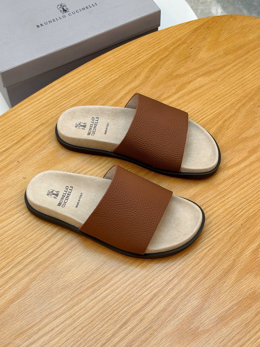 Brunello Cucinelli Textured Strap Slide Sandals — front