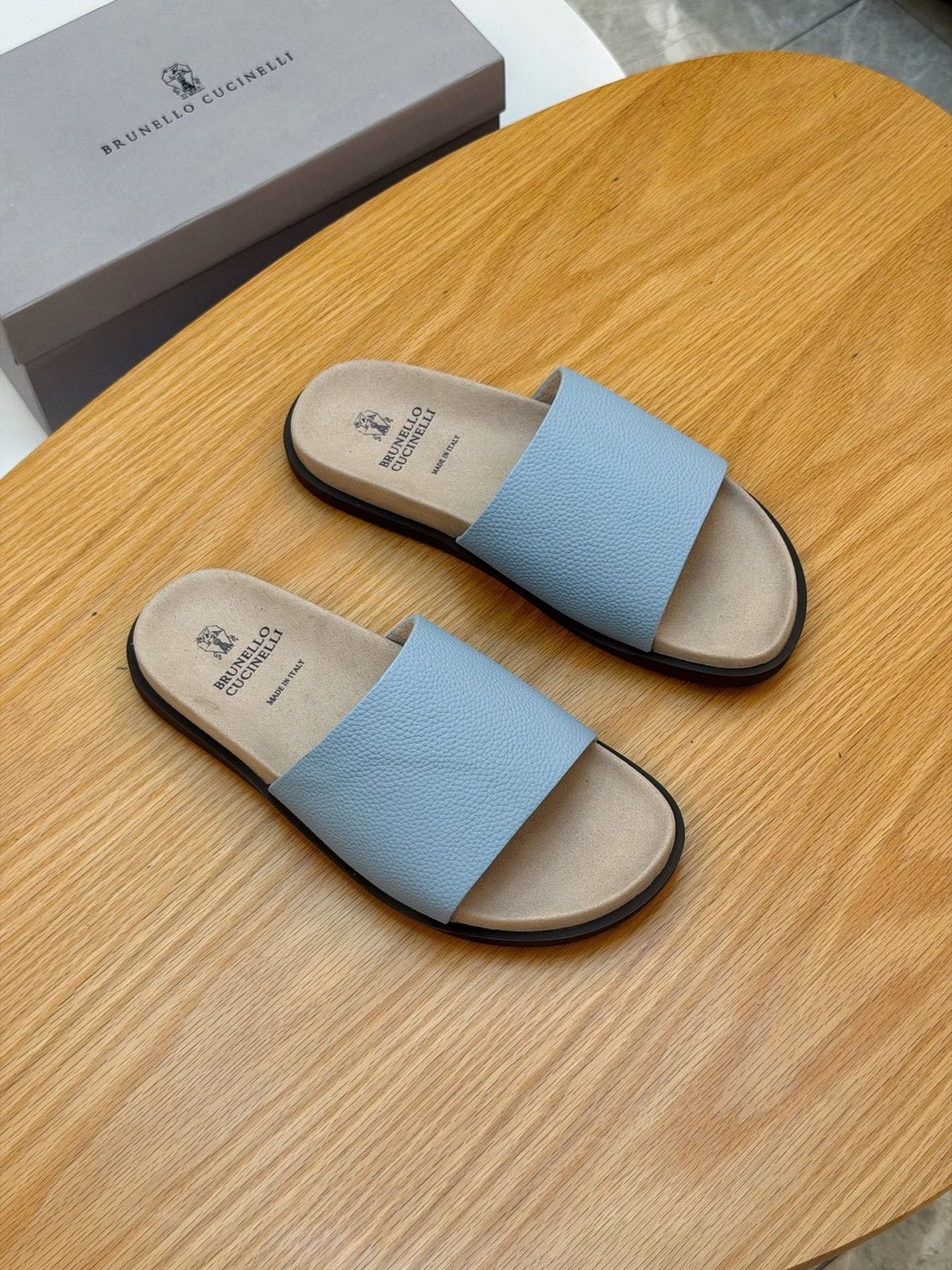 Brunello Cucinelli Textured Strap Slide Sandals — front