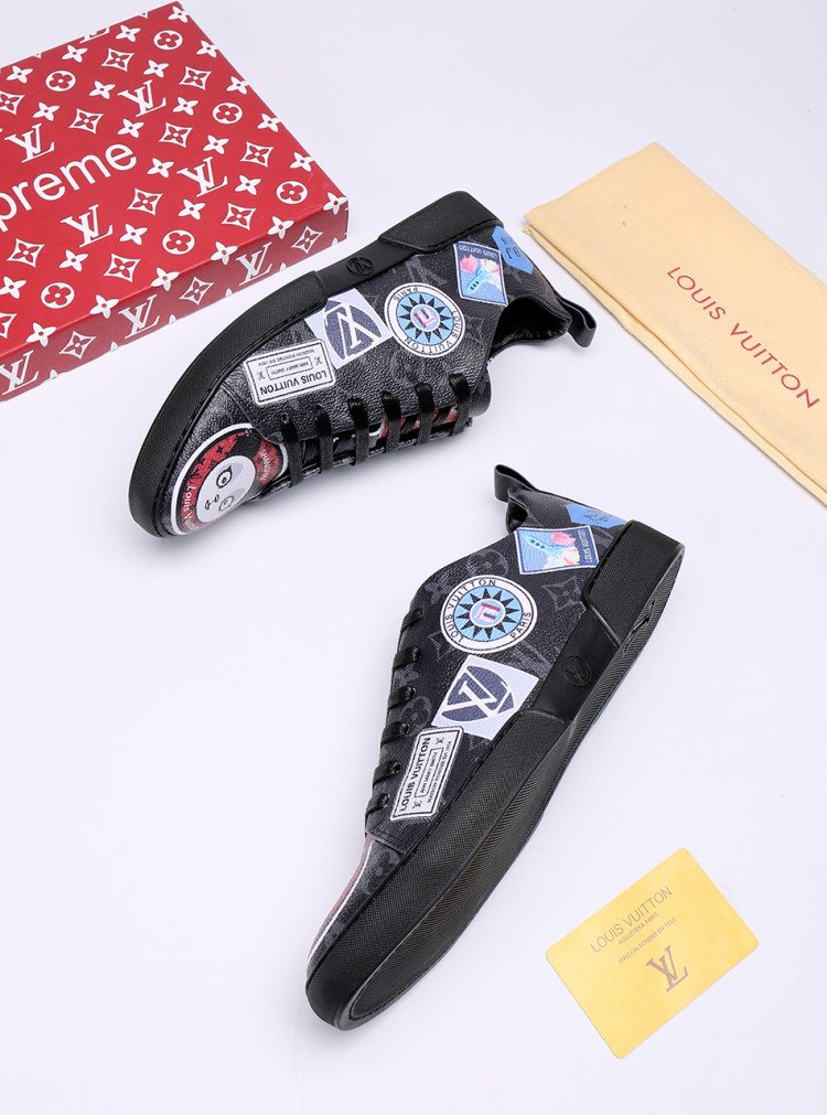 Louis Vuitton Black Graphic Low-Top Sneakers — side