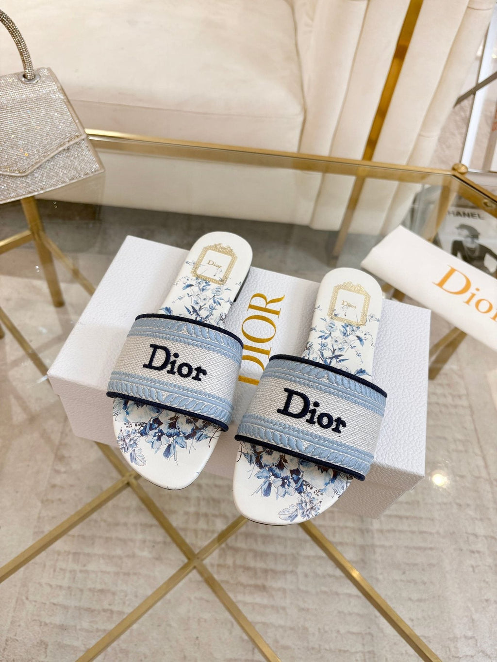 Dior Floral Print Slide Sandals — front