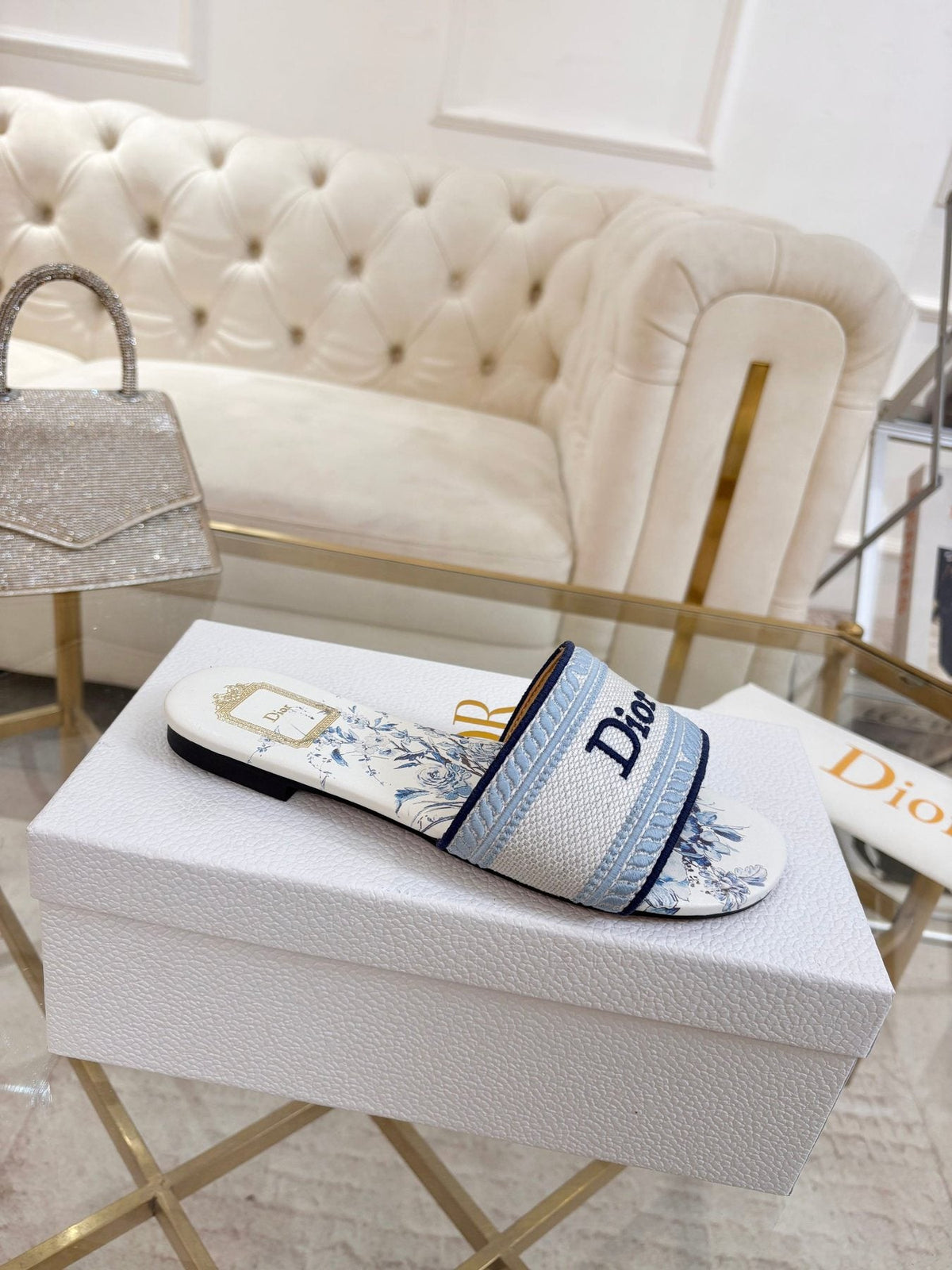 Dior Floral Print Slide Sandals — side