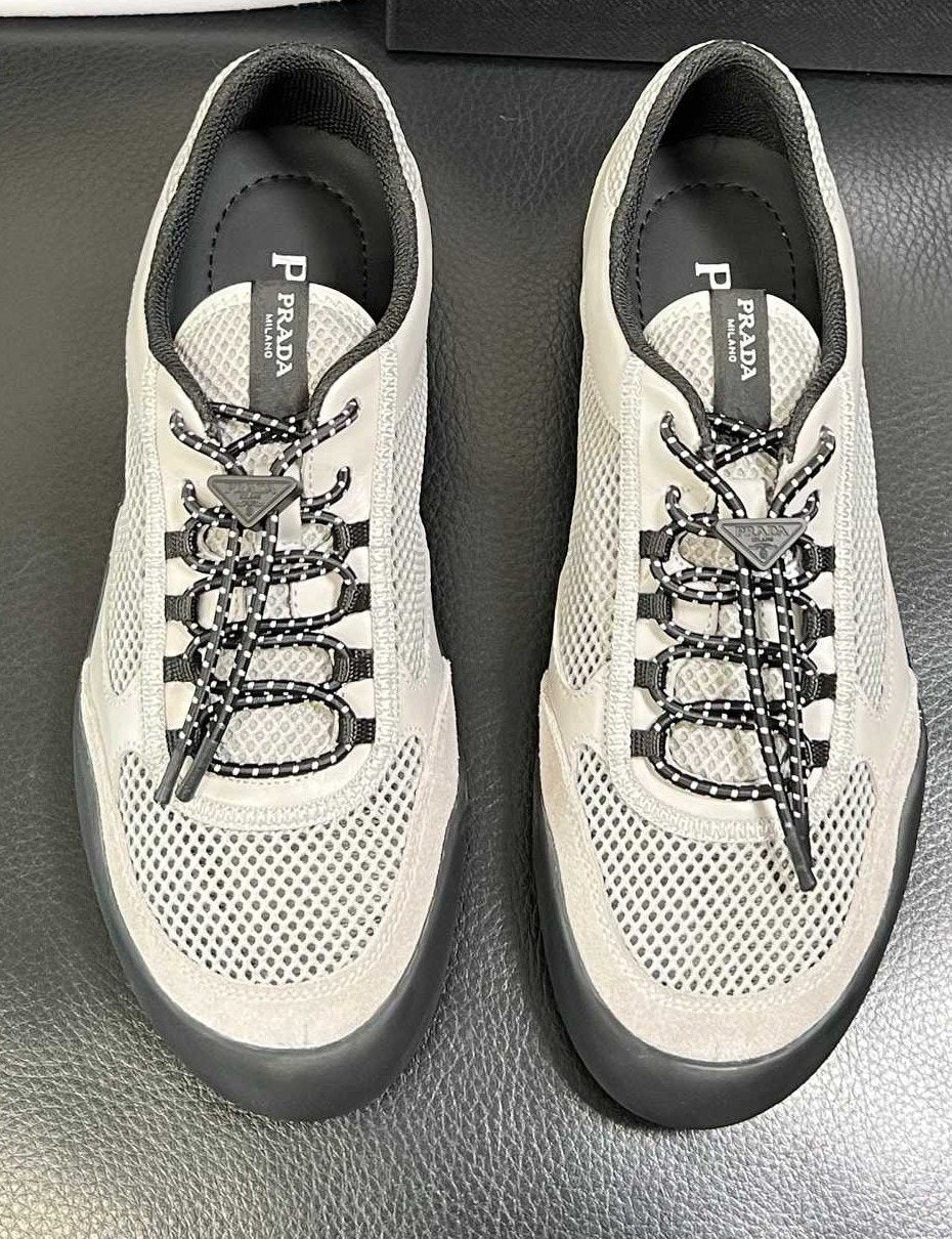 Prada White, Gray & Black Low-Top Sneakers — hero