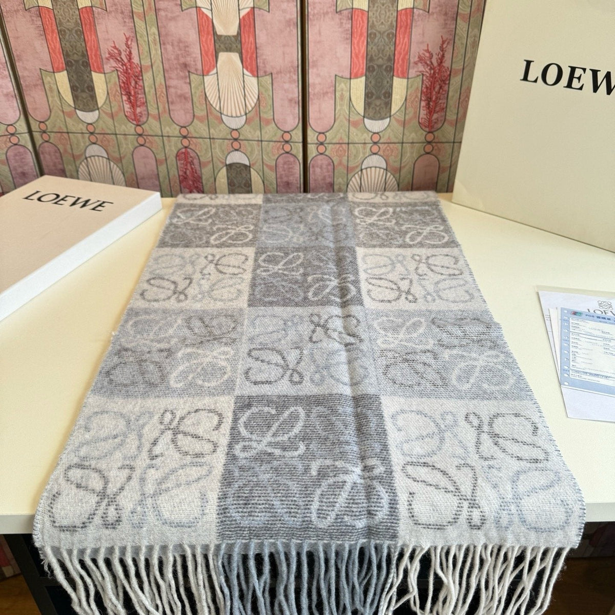 Loewe Fringed Patterned Scarf — front