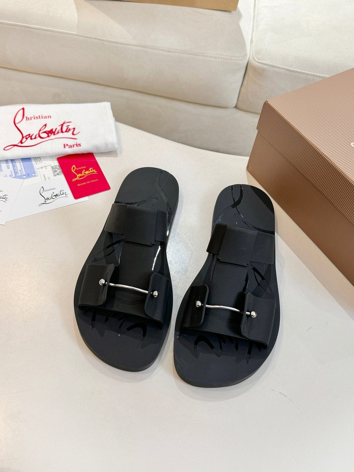 Christian Louboutin Buckle-Strap Slide Sandals — detail