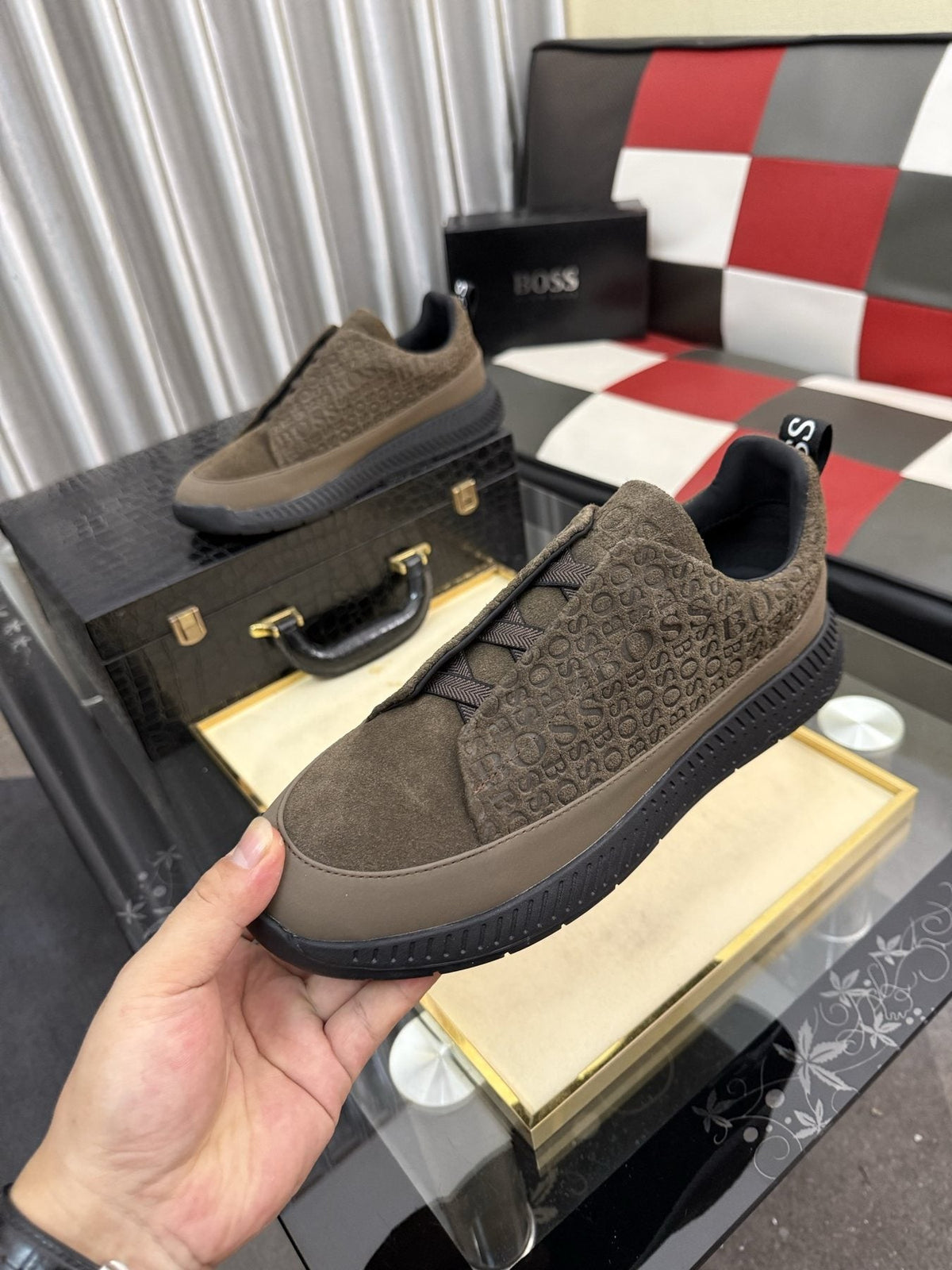 BOSS Textured Slip-On Sneakers — front