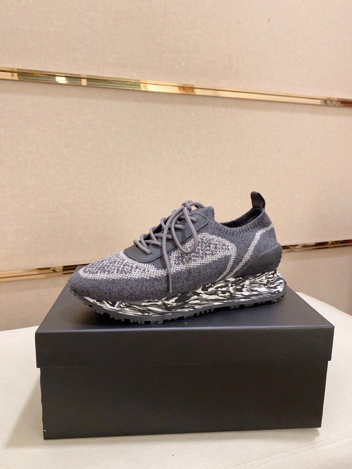 Balmain Gray and Black Knit-Look Sneakers — hero