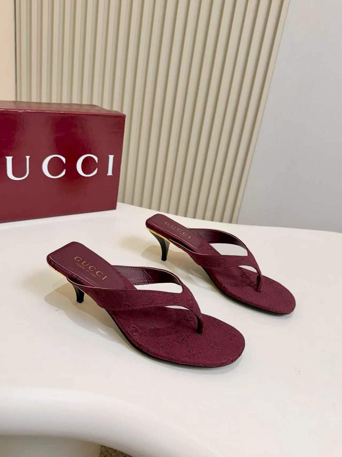 Gucci Monogram Thong Slingback Heeled Sandals — front